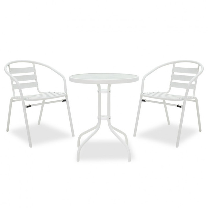 Set Masa si Scaune Gradina Eleni 3 Piese Alb