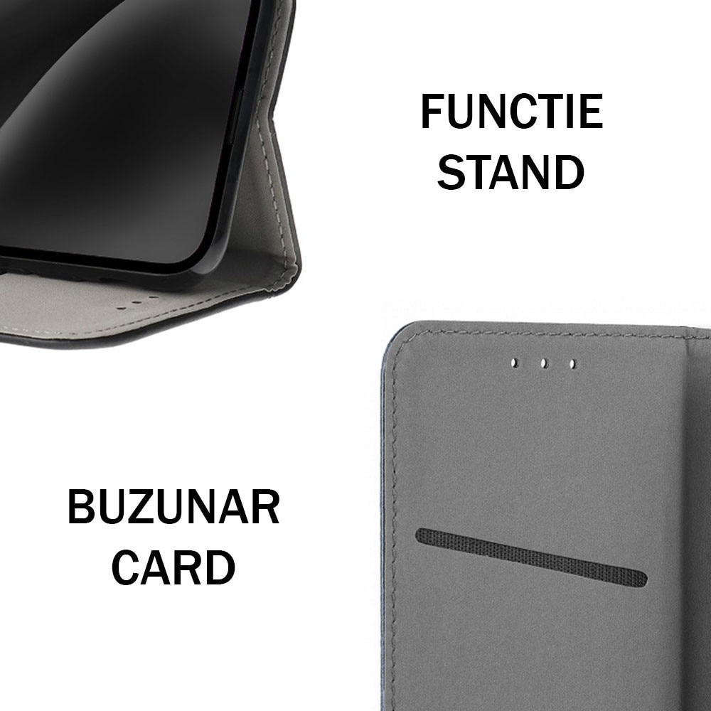 Husa pentru Samsung Galaxy A16 (4G / 5G), PU Casual Book, Buzunar card, Inchidere magnetica, Functie stand / suport, Decupaj difuzor apeluri, Acoperire completa 360 de grade, Protectie fata-spate, Tip carte, Negru