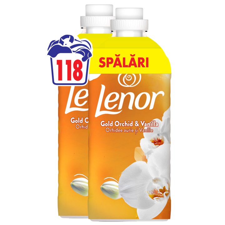 Омекотител за тъкани Lenor Gold Orchid & Vanilla, 2 x 1.239 л, 118 пранета