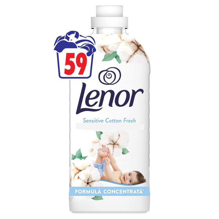 Balsam de rufe Lenor Sensitive Cotton Fresh delicat cu pielea sensitiva a bebelusilor, 59 spalari, 1.239L
