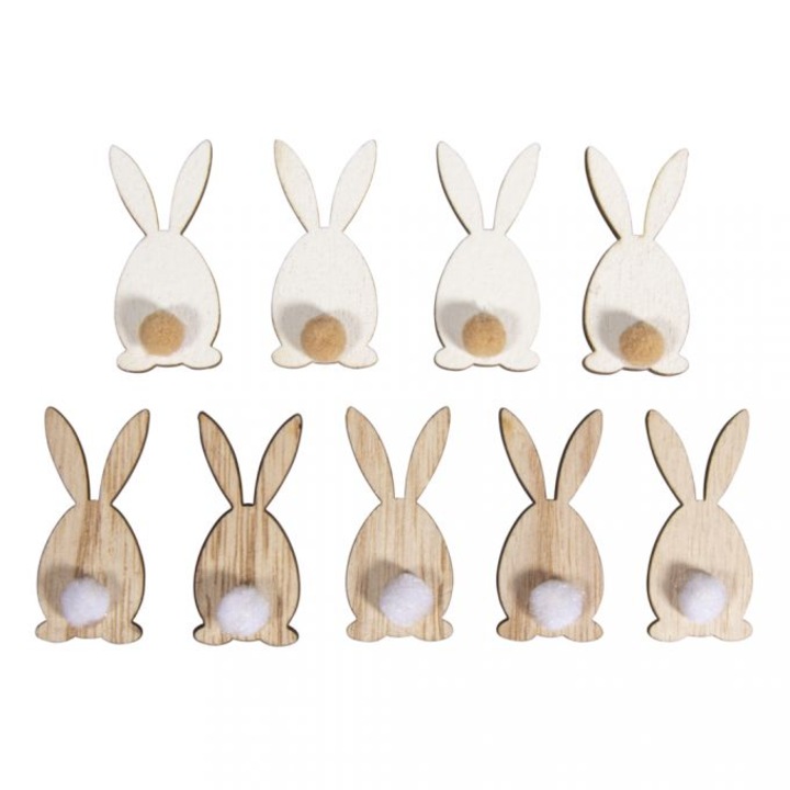 Iepure lemn decorativ, 4, 5cm, Rayher, adezive, 9/set