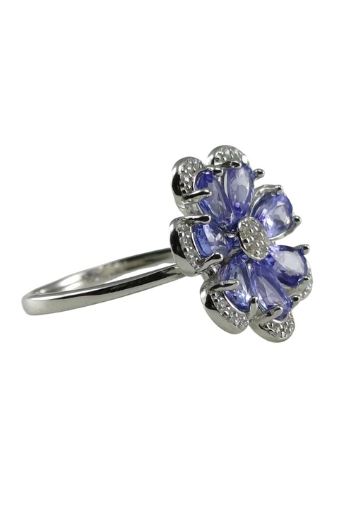 Inel din argint 925, TSR cu piatra tanzanit si zirconiu marime 18, 3 mm model 1SMS10