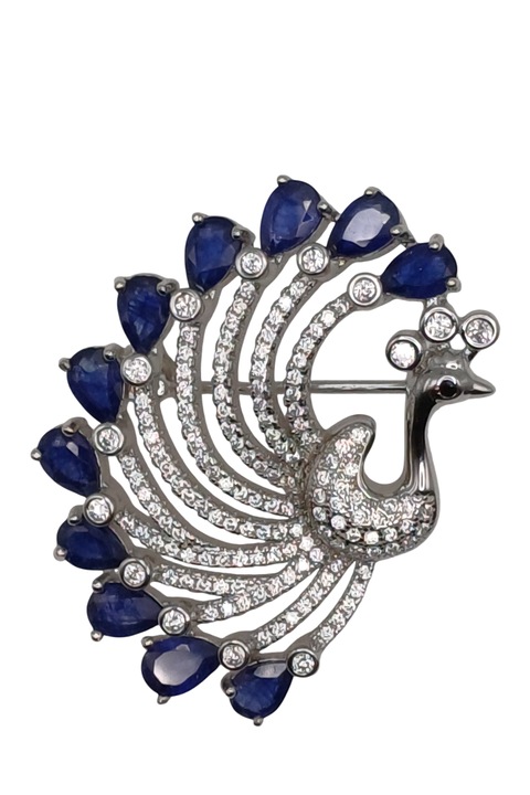 Brosa din argint 925 TSR, cu pietre safir si zirconiu model SMS11