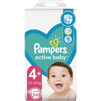 Scutece Pampers Active Baby Mega Box Marimea 4+, 10-15 kg, 120 buc Scutece Pampers Active Baby Mega Box Marimea 4+, 10-15 kg, 120 buc