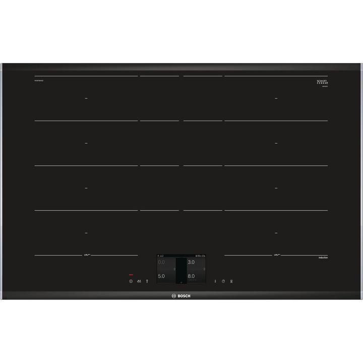 Bosch PXY875KW1E Serie8 Beépíthető indukciós főzőlap, 80cm, 4 főzőzóna, HomeConnect, FlexInduction, TFT kijelző, TouchControl, Fekete