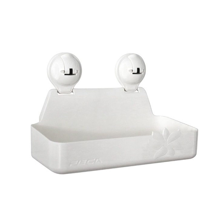 Кошница за съхранение с вендузи за баня или кухня, Feca, пластмасова, издържа до 8 кг, бяла