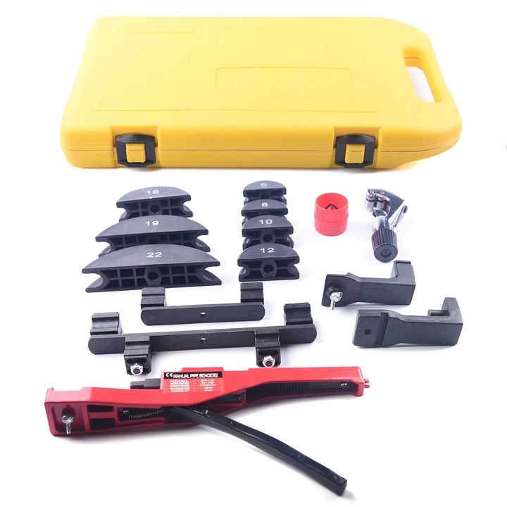 Masina manuala de indoit tevi, capacitate 6-22 mm, cadru din fier, matrita din nailon, galbena