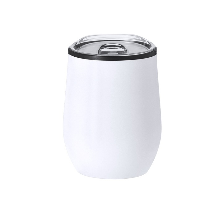 Cana termica din otel inoxidabil cu perete dublu si o capacitate de 330 ml. Cu dozator pe capac transparent pentru deschidere usoara, fara BPA