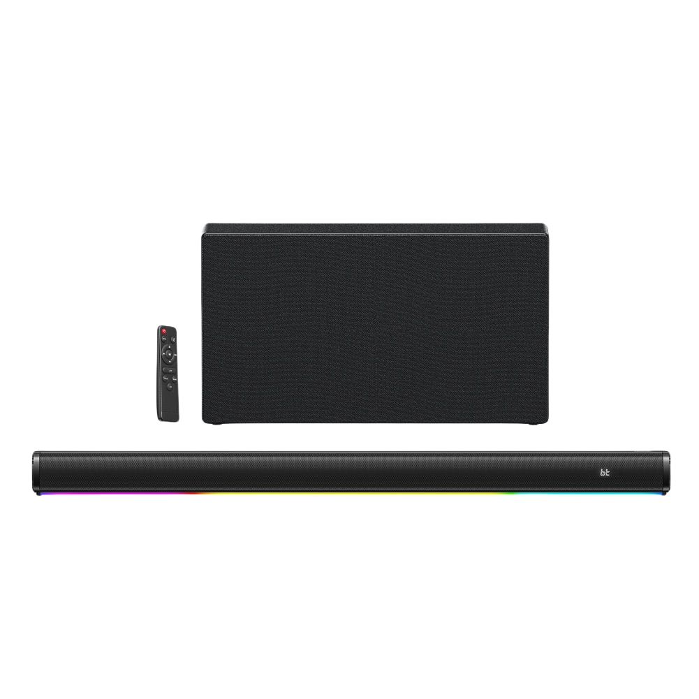 Soundbar, Subwoofer, Bluetooth 5.0, efecte de iluminare RGB, USB/AUX/HDMI, sunet stereo 360°, cu telecomanda, potrivit pentru diverse televizoare si proiectoare, potrivit pentru home theater, negru