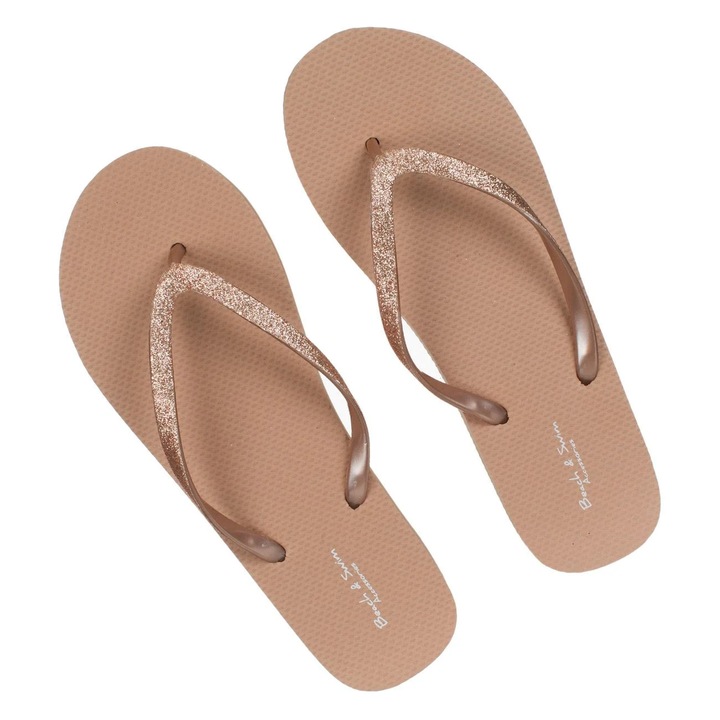 Papuci de plajă femei, nude, talpă reliefată, curea glitter, multicolor, One Size INTL