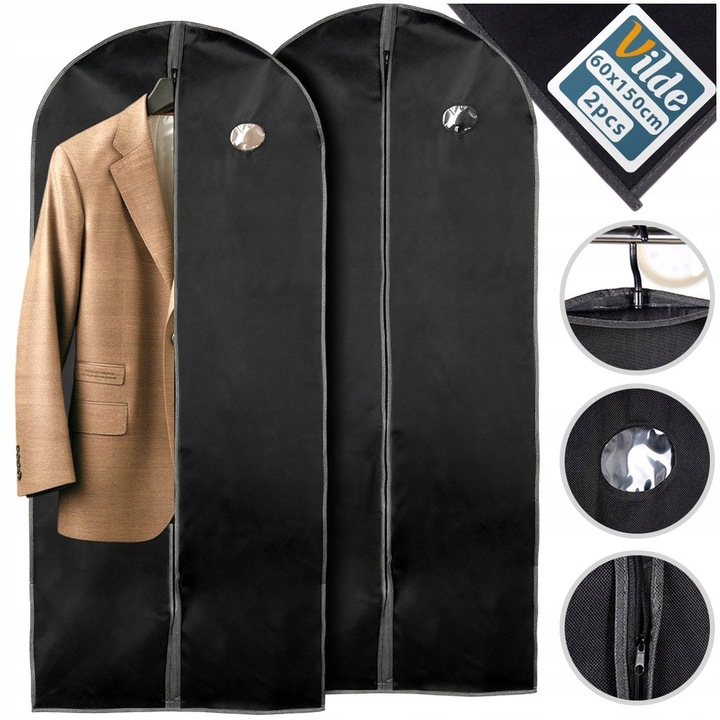 Set Huse Pentru Imbracaminte, Vilde, 60x150 cm, Material: Poliester, Culoare: Negru, Inchidere Cu Fermoar, Usor De Pliat, Calitate Inalta A Materialului, Negru