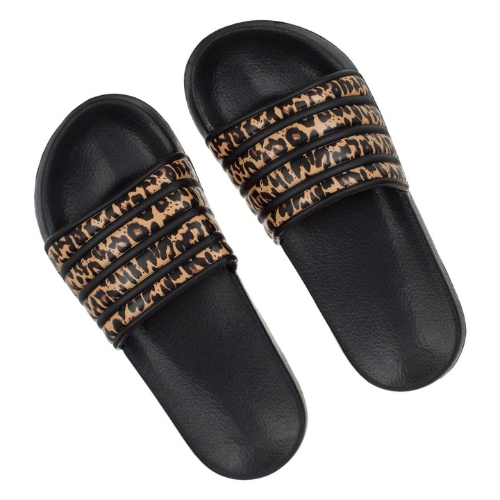 Papuci de Plaja Femei, Talpa Neagra, Curea Animal Print, Multicolor, One Size INTL