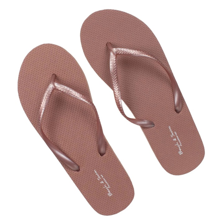 Papuci de plajă femei, bej, talpă reliefată, curea, multicolor, One Size INTL