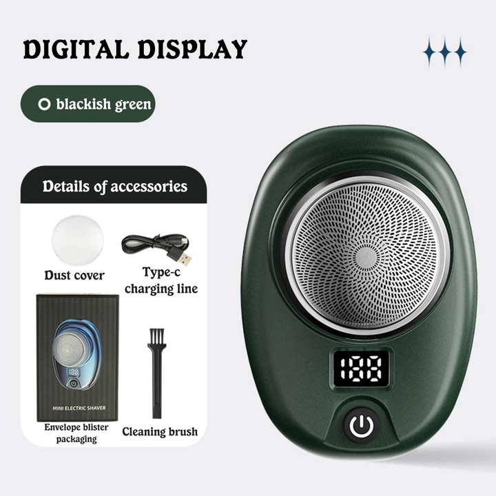 YANYXR hordozható elektromos borotva, Type-C gyors töltés, LCD kijelző, 74x51x22mm, fekete