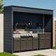 Casa gradina ParkingBox® BarbequeBOX Premium, bucatarie de exterior pentru terasa/curte, gratar gaz Tenneker TG4-U, 5 arzatoare, Chiuveta, 2 rollbox, Usa rulou electrica cu telecomanda, Prize, Spoturi LED, 240x226x80 cm, Aluminiu, Gri antracit