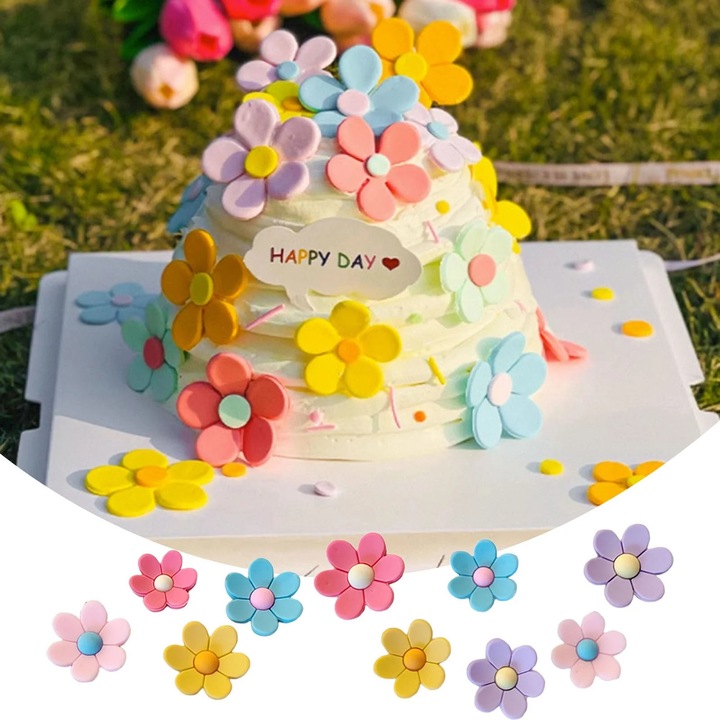 Set 10 accesorii decor tort flori colorate vara 12x8x6cm