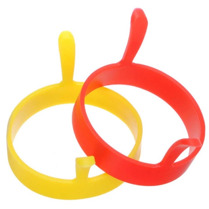 Forma rotunda silicon pentru oua si clatite cu maner, antiaderent, 10.5x1.5cm, multicolor