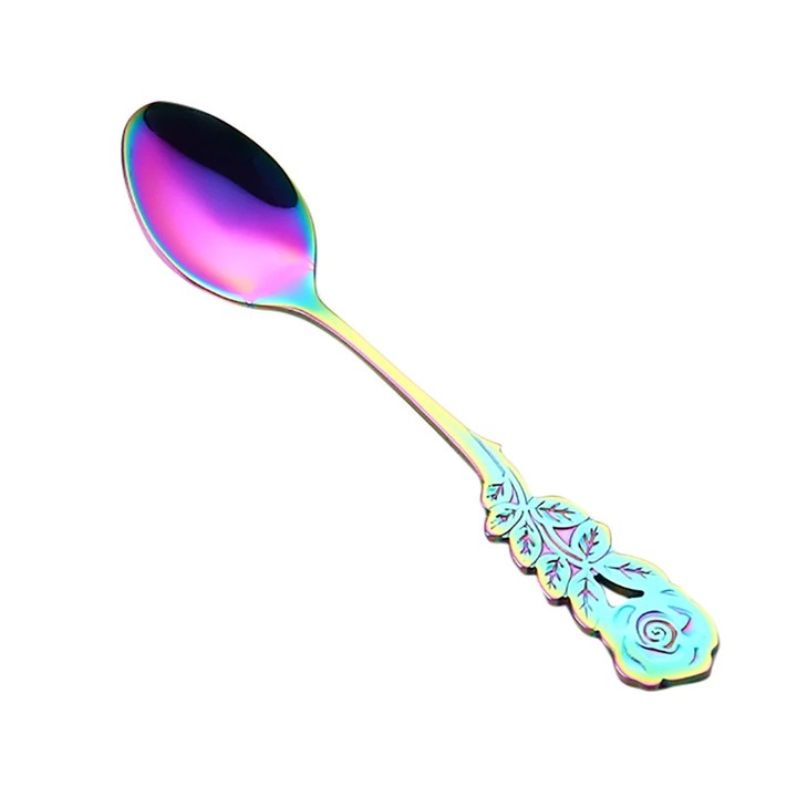 YANYXR rozsdamentes acél virágos kanál, 13cm, többszínű