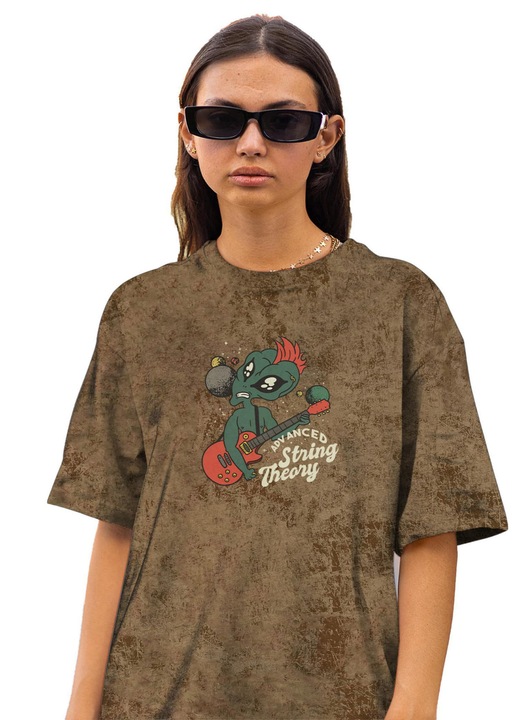 Tricou oversize pentru femei CLANDESTINE Rustwave Future, Bumbac, Maro Rock, Verde mar
