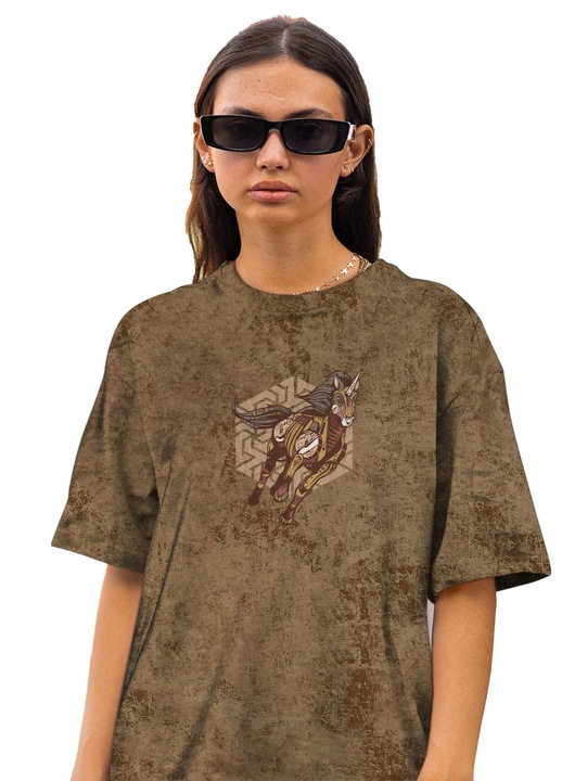 Tricou oversize pentru femei CLANDESTINE Rustwave Future, Bumbac, Maro Rock, Gri cenusiu