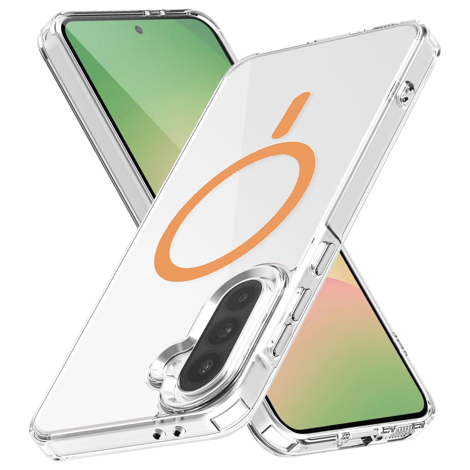 Husa pentru Samsung Galaxy A56 Daden® Drop Glue, Colorful Ring MagCover, Clear Case, MagSafe, Atasare Magnetica, Antisoc, Transparent cu magsafe portocaliu