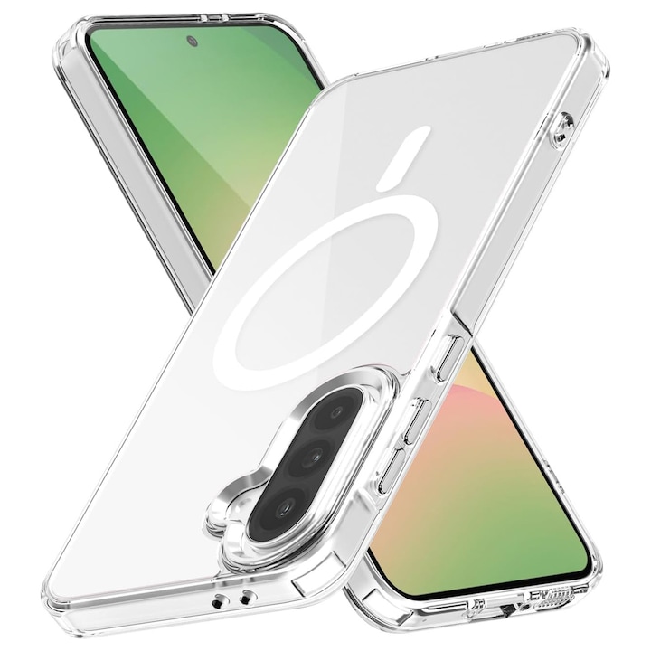 Калъф за Samsung Galaxy A36 Daden® Drop Glue, Colorful Ring MagCover, Clear Case, MagSafe, Magnetic Attachment, Shockproof, Transparent with white magsafe