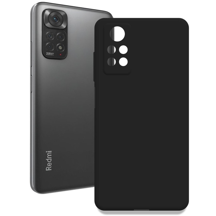 Husa pentru Xiaomi Redmi Note 11 / 11s, Color Shield, Interior de catifea, Suprafata aderenta, Protectie antisoc, Margini ridicate, Regular Fit, Silicon, Negru