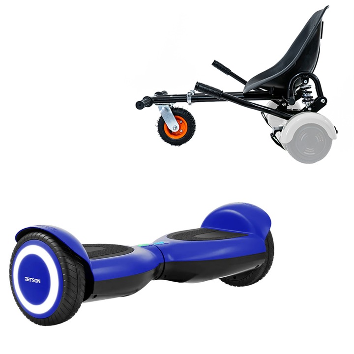 Elektromos Hoverboard GoKart Szett Lengéscsillapítókkal, 6.5 col, Jetson Prism Blue, Standard Hatótávolság, Fekete HoverKart Lengéscsillapítókkal, Smart Balance