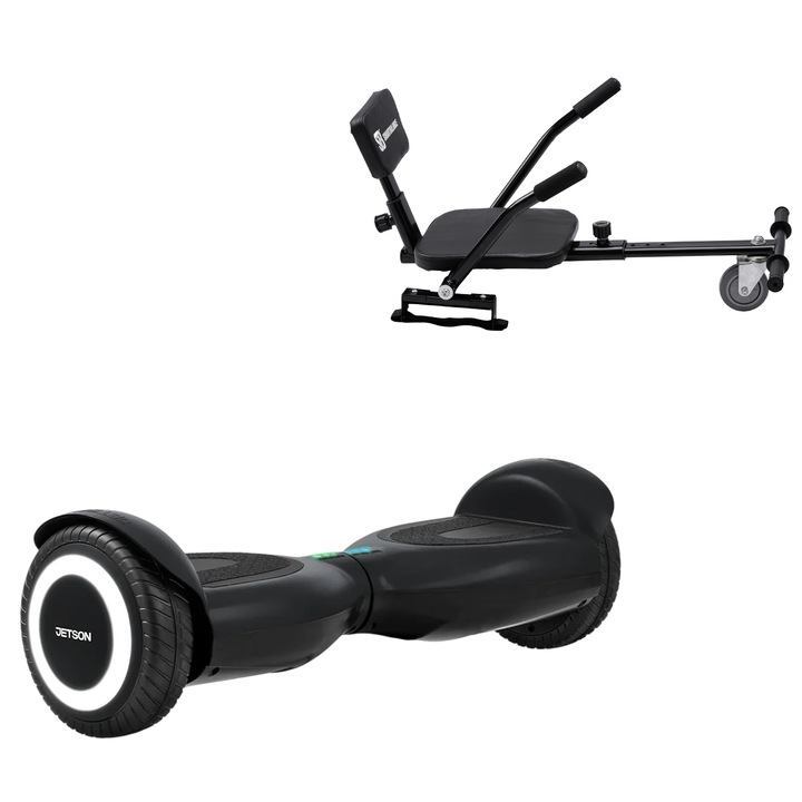 Elektromos Hoverboard Csomag Komfortos Üléssel, 6.5 col, Jetson Prism Black, Standard Hatótávolság, Fekete Szivacsos ülés, Smart Balance