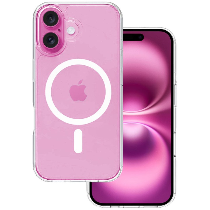 Husa pentru Apple iPhone 16 Plus, Spate din policarbonat, Clear Magnet Pro, Wireless charging, Colturi aerate cu protectie antisoc, Margine de silicon, Magnetica, Perfect Fit, Transparenta