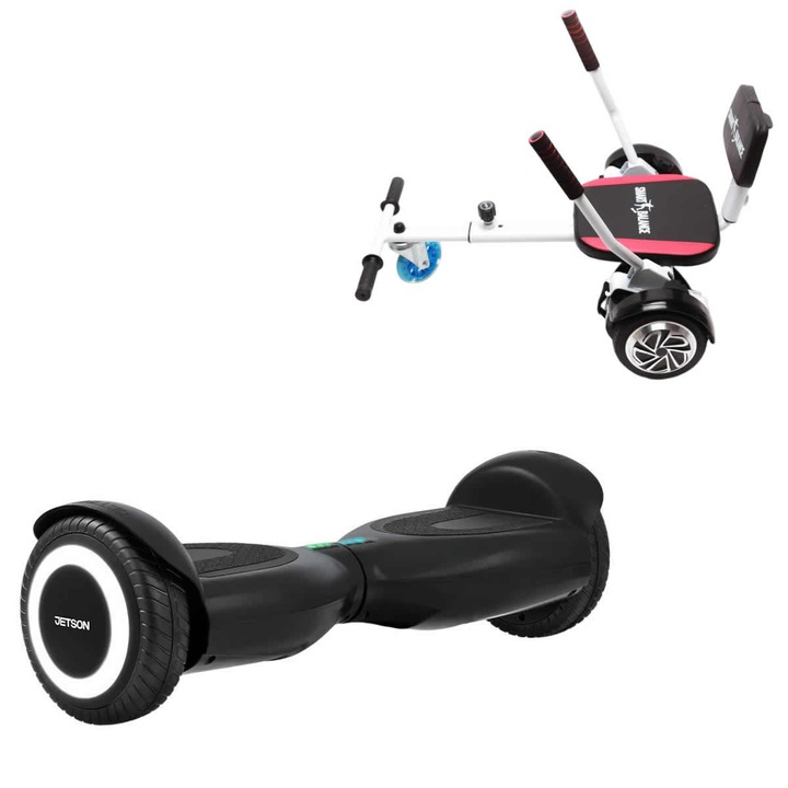 Elektromos Hoverboard Csomag Komfortos Üléssel, 6.5 col, Jetson Prism Black, Standard Hatótávolság, Fehér Szivacsos ülés, Smart Balance
