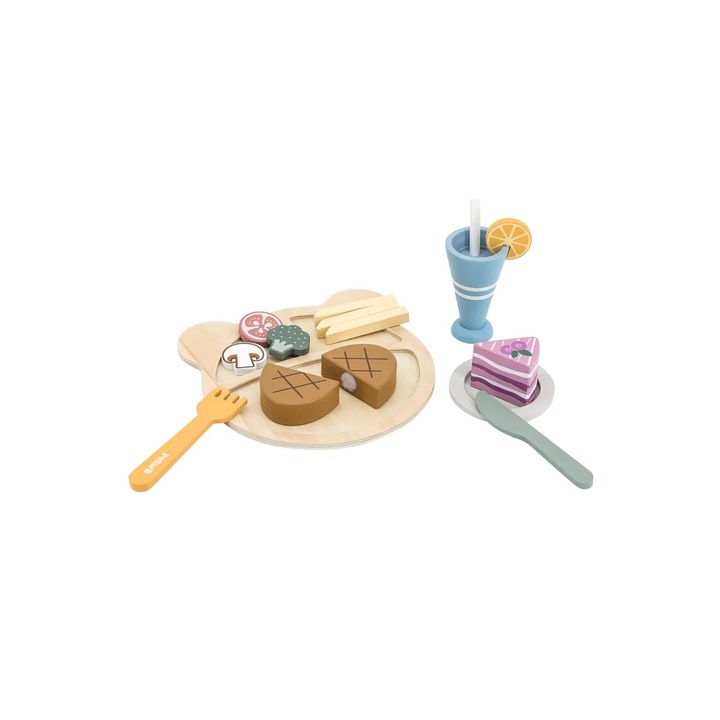 Set de joaca pentru copii Viga 44058, stek, cartofi prajiti, 3 accesorii, multicolor, 18x18x9.8cm