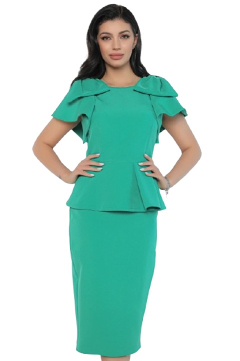 Rochie office midi, conica cu peplum, Verde, 36