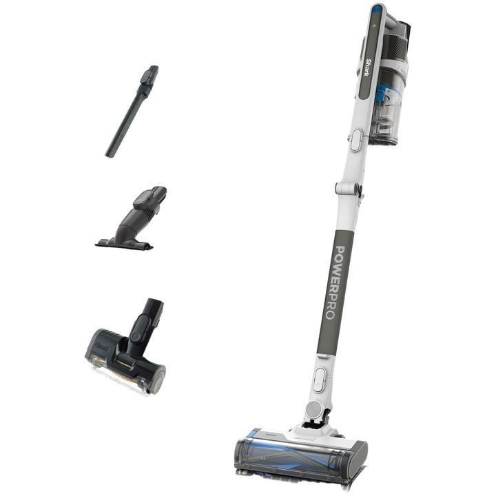 Вертикална прахосмукачка Shark PowerPro Pet IZ380EUT, Без кабел, 2in1, 0.7л, 21.6V, Автономност макс 50 мин, FloorDetect, Anti-Hair Wrap, Anti-Allergen Complete Seal, Сребристо-Бял