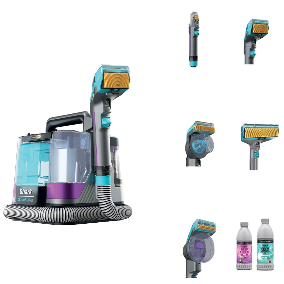 Aspirator cu spalare Shark StainStriker HairPro Pet PX250EUT, 450W, rezervor apa/detergent 1.2L, rezervor apa murdara 0.72L, 5 accesorii pete, 2 HairExtractor anti-incalcare par, s