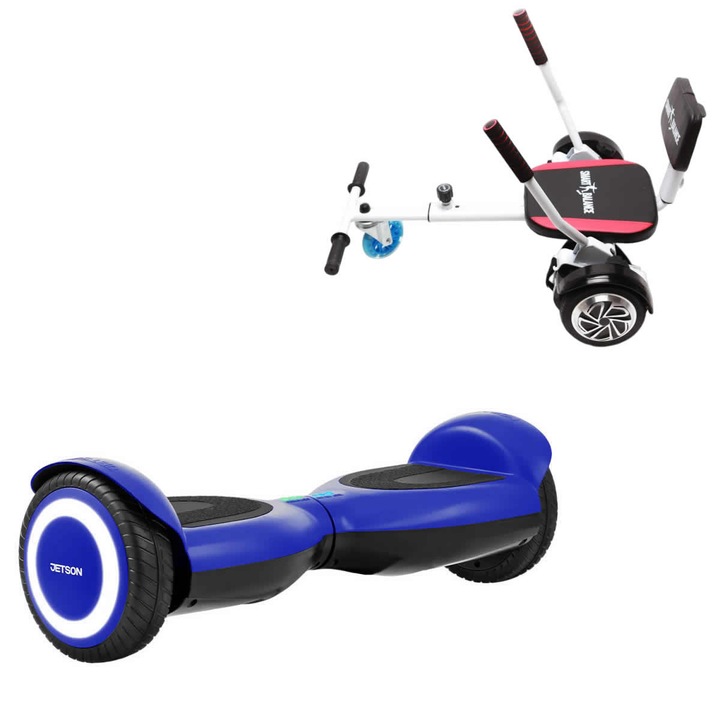 Elektromos Hoverboard Csomag Komfortos Üléssel, 6.5 col, Jetson Prism Blue, Standard Hatótávolság, Fehér Szivacsos ülés, Smart Balance