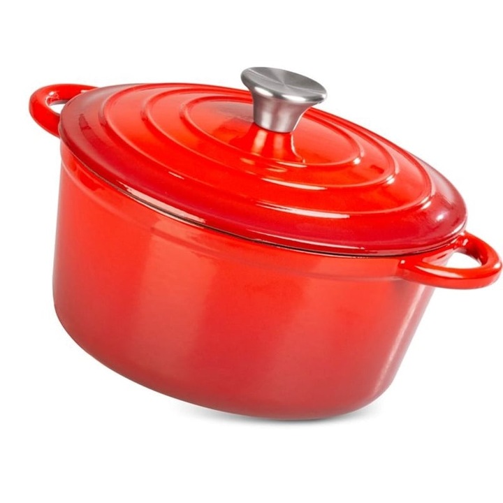 Oala cu capac din fonta emailata, capacitate 4l, manere prindere, diametru 24 cm