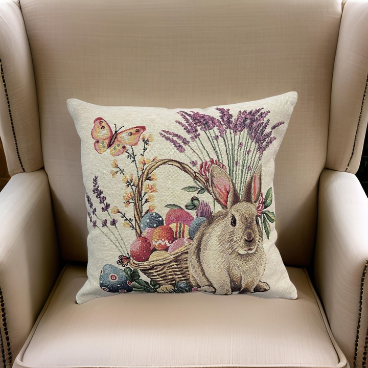 Húsvéti díszpárnahuzat, vastag pamut gobelin 45 x 45 cm