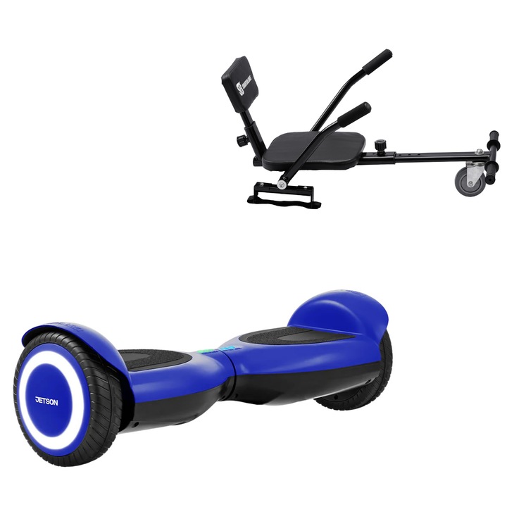 Elektromos Hoverboard Csomag Komfortos Üléssel, 6.5 col, Jetson Prism Blue, Standard Hatótávolság, Fekete Szivacsos ülés, Smart Balance