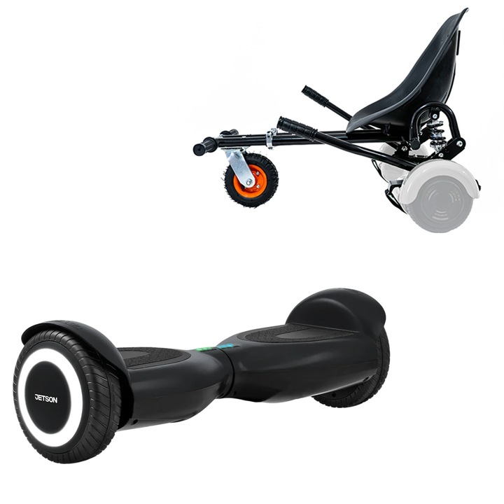 Elektromos Hoverboard GoKart Szett Lengéscsillapítókkal, 6.5 col, Jetson Prism Black, Standard Hatótávolság, Fekete HoverKart Lengéscsillapítókkal, Smart Balance