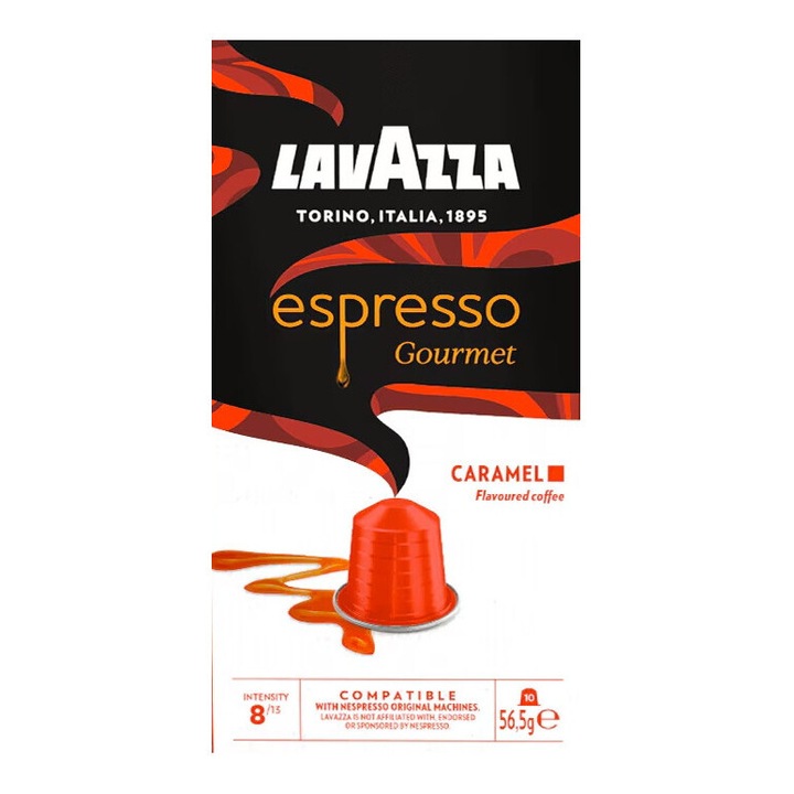 Set 10 capsule cafea, Lavazza, Espresso Gourmet Caramel, 10 buc, intensitate 8/13, aroma de caramel