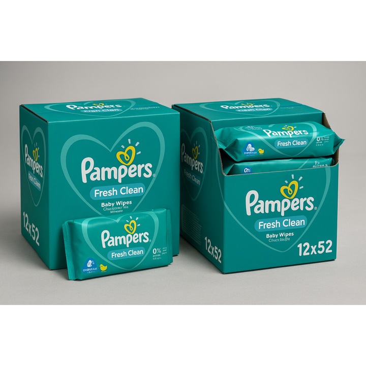 Комплект мокри кърпички Pampers Fresh Clean 24x52, без алкохол, pH неутрални, за бебета