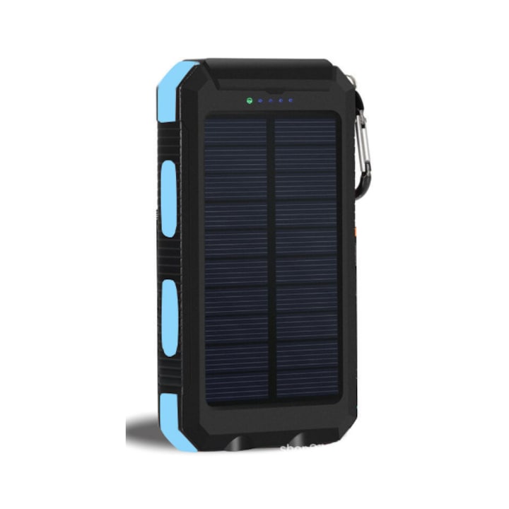 Преносима слънчева батерия Bedee, 30000mAh, водоустойчива, с карабинер, синя