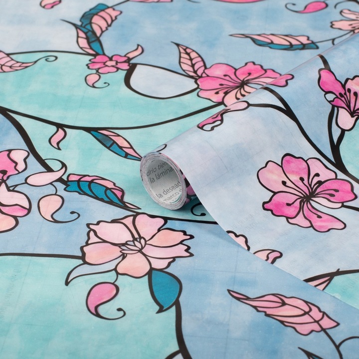 Фолио за прозорци, без лепило, флорален мотив, полупрозрачно, статично, 67,5 см x 1,5 м, dc-Fix, Kyoto