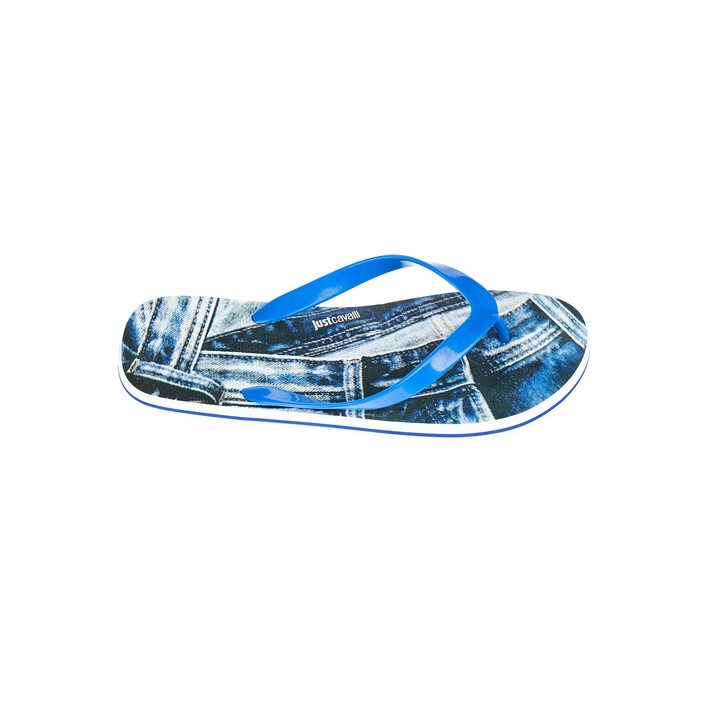 JUST CAVALLI, Papuci fli-flop cu logo, Turcoaz