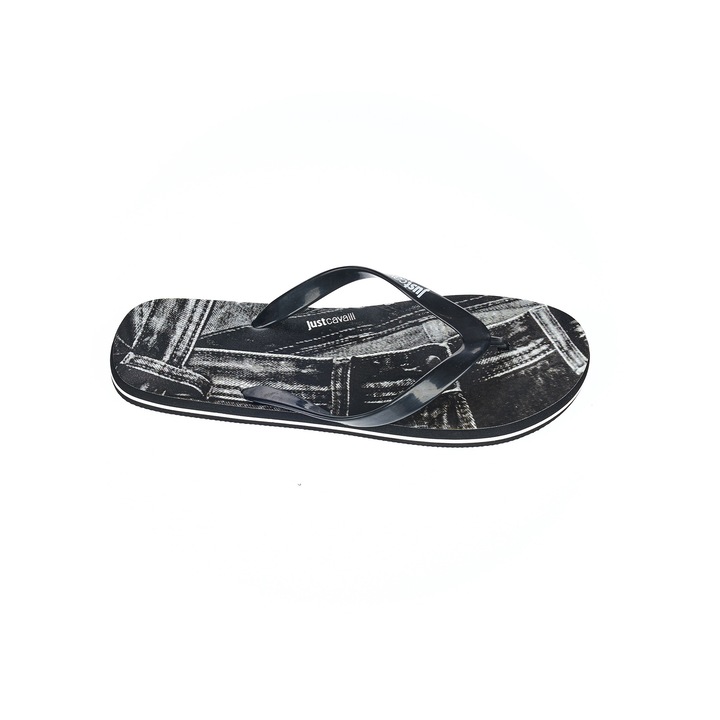 JUST CAVALLI, Papuci fli-flop cu logo, Negru