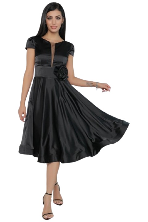 Rochie eleganta clos midi cu rijelina, Negru, 36