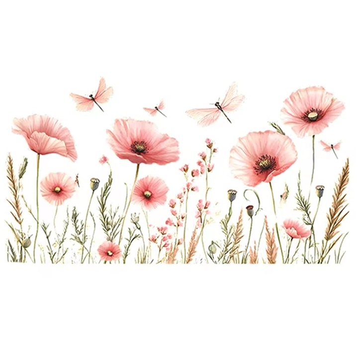 Sticker Decorativ Autoadeziv CCmax, Maci si Libelule Roz, 100x54 cm, Perete, Dormitor, Living