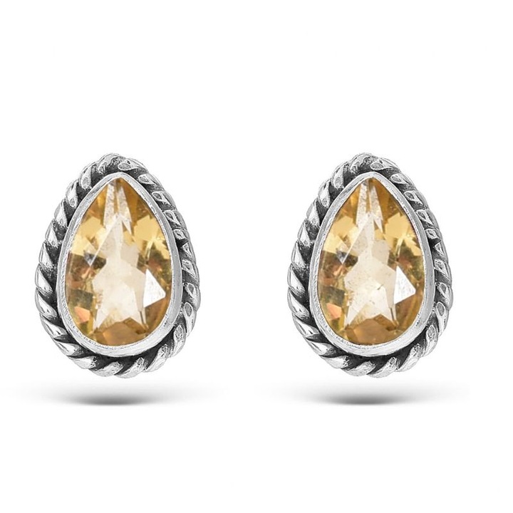 Cercei din argint - citrin natural fatetat lacrima