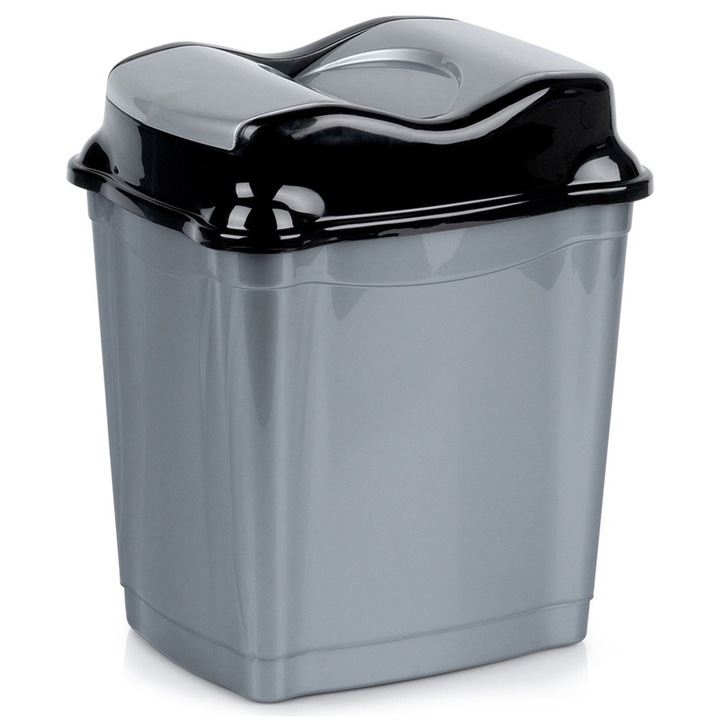 Кошче за отпадъци, Orion, 16 L, сгъваем капак, компактен размер, здрав и издръжлив, за домашна употреба, офис, кухня, баня, сив с черно покритие